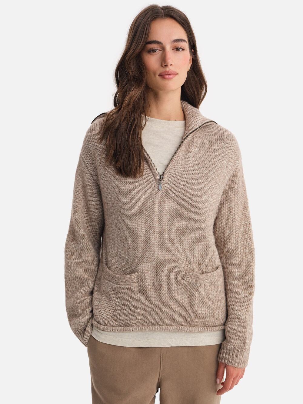 NWT MATE the Label Luxe Alpaca Half-Zip Sweater Bark Baby Alpaca Merino Wool S